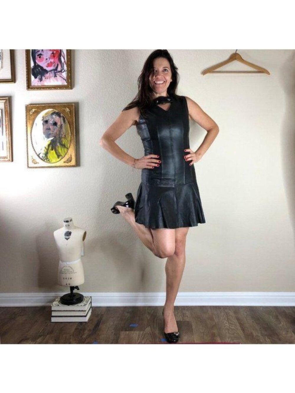 Carven Leather Fluted Dress Lamb Drop Waist Flappe